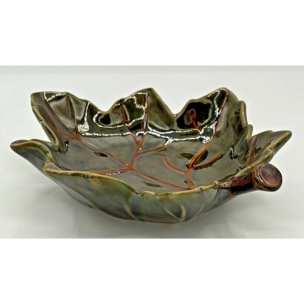 Pottery Barn Harvest Leaf Ceramic Glazed Serving Plate Tray‎ Autumn Fall Decor